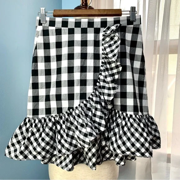J. Crew Black & White Gingham ruffle Skirt - Picture 3 of 5